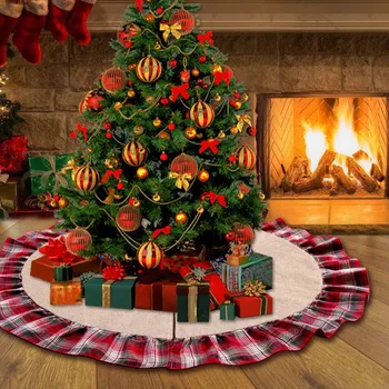 

OurWarm 48inch Plaid Christmas Tree Skirt Ruffle Edge Xmas Tree Skirt Christmas Decorations For Home New Year Gifts