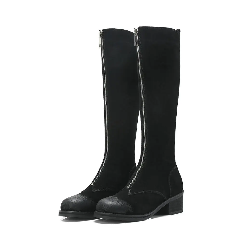 Mujeres Invierno Black Cremallera Redonda Del Tacones Dedo De Altas Las Aiweiyi brown Para Frontal Rodilla Botas Negro Gruesos Pie Med Martin Z0xnqHUCw