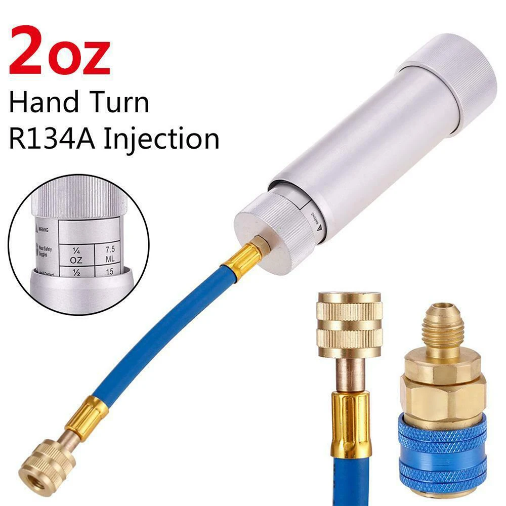 

Automobile Hand-screw A/C Adapter Injection Tool R134A 2 OZ Car Hand Turn Oil Dye Coolant Filler Tube Injection Tool Kit