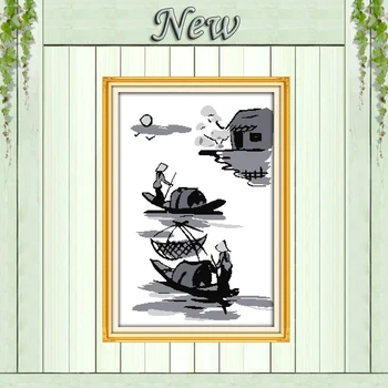 

Fisherman sea scenery Vietnam paintings counted printed on canvas DMC 11CT chinese Cross Stitch Needlework Sets Embroidery kits