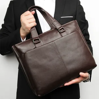

Vintage Genuine Leather Waxed Canvas Briefcase Large Satchel Shoulder Bag