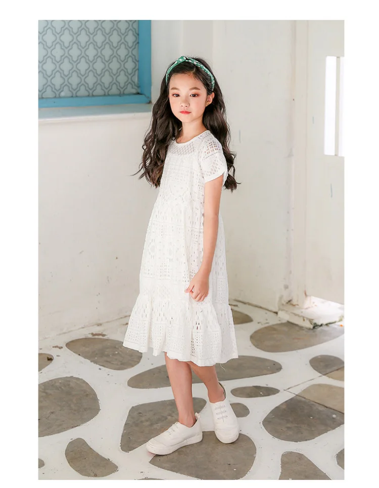 Летнее белое кружевное длинное платье для девочек-подростков от 8 до 16 лет элегантное платье принцессы, новинка года, праздничная одежда Детские платья для крупных девочек