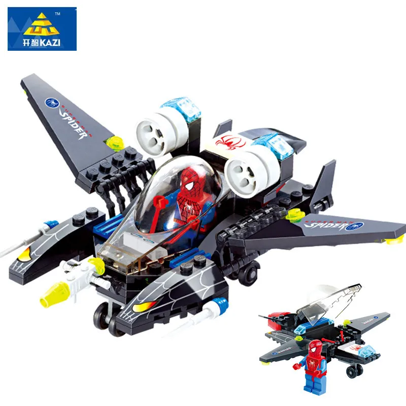 Kazi Super Heroes Spiderman Jet Building Block Set Spider man Minifigures Toys font b legoe b