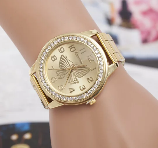 

New Luxury Brand Geneva Gold Women Watches Fashion Rhinestone Watch stainless steel Ladies Quartz Wrist Watch relogio feminino