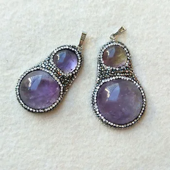 

5pcs Natural purple crystal Druzy Pendants, Quartz charms With Crystal Rhinestone Paved For DIY Jewelry Necklace Making PD279