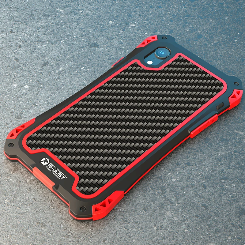 Newest AMIRA Case for iPhone XR Waterproof Shockproof Carbon Fiber+Metal+Gorilla Glass Anti-impact Armor For Iphone 7 8 PLUS XS |