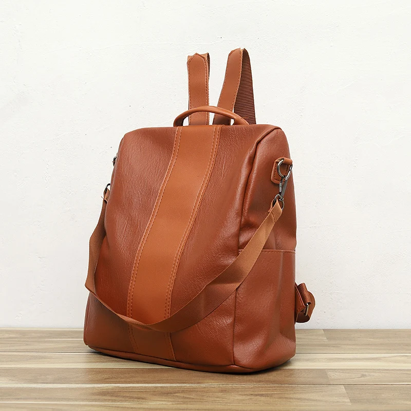 

Women New Fashion PU Leather Bag Backpack Female Korean Solid Casual Personalized Packets Teenager Anti-theft soft School Bag
