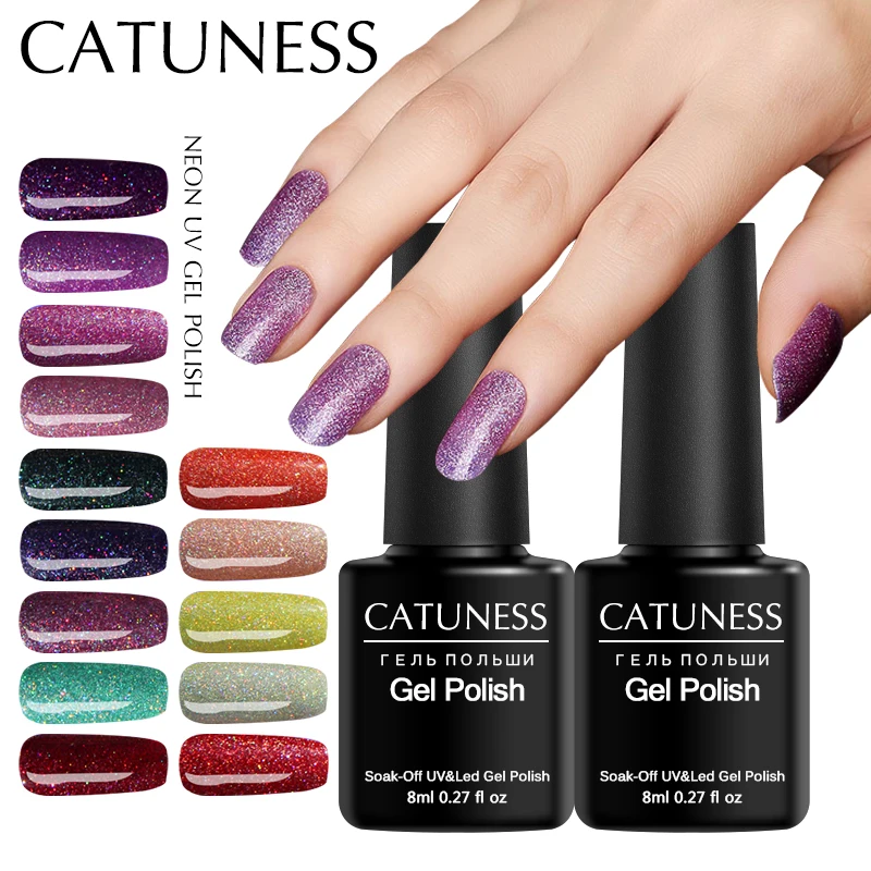 

CATUNESS Neon Glitter Gel Nail Polish Soak Off Gel Lucky Colorful Gel Polish Varnish Semi Permanent Lacquer Base and Top Coat