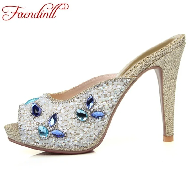 

FACNDINLL new women sandals blue hinestone fashion summer shoes woman sexy super high heels open toe women party wedding sandals