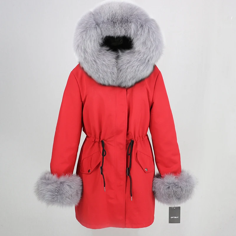 OFTBUY, длинная парка, натуральный Лисий мех, воротник, капюшон, манжеты, зимняя куртка, для женщин, натуральный мех, пальто, толстая, теплая, водонепроницаемая, верхняя одежда, съемная