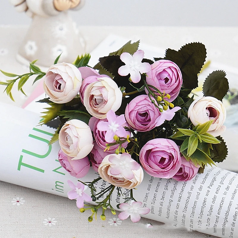 

Silk Cloth Camellia Artificial Flowers Bouquet Shopping Mall Wedding Home Decoration Fake Flowers Living Room Crafts Ornaments