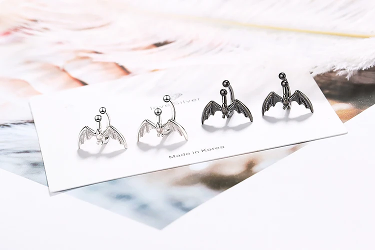 ModaOne Punk Gothic Black Bat Clips On Earrings For Women 925 Sterling Silver Ear Cuff Fashion Earcuff Jewelry Pendientes