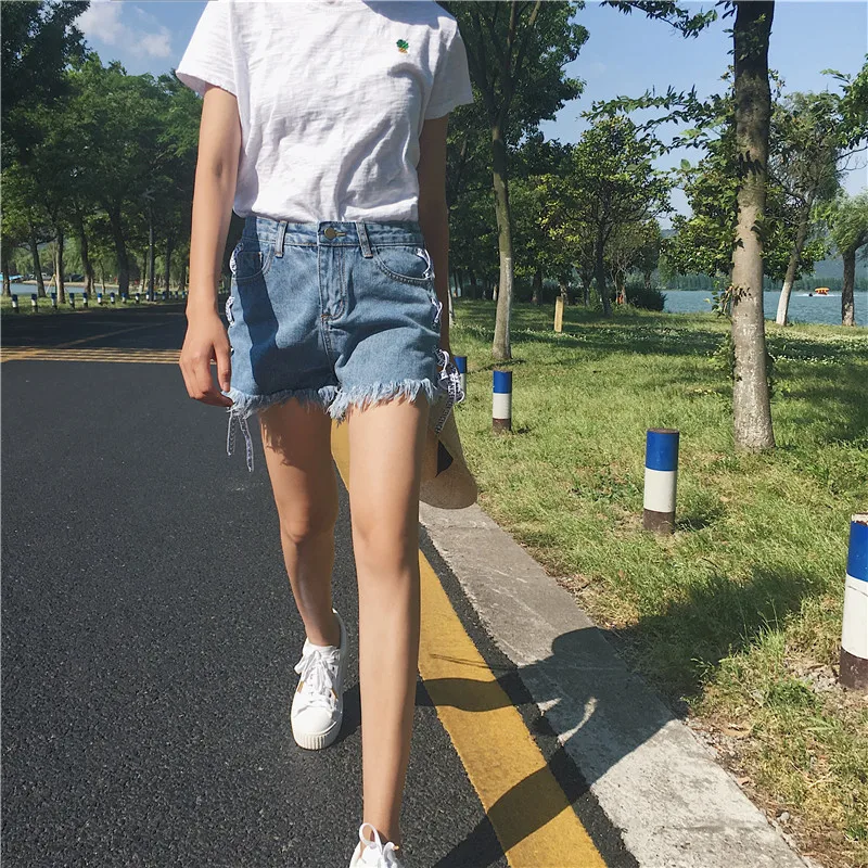 Джинсовые шорты 2018 новая корейская мода вспышка свободный пояс кисточки широкие брюки шорты джинсовые шорты женские летние студенческие