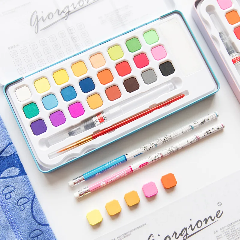 

18/24Colors Solid Water Color Paint Set Iron Box Watercolor Painting Pigment Set For Students Drawing WIth Big Gifts Art Sup