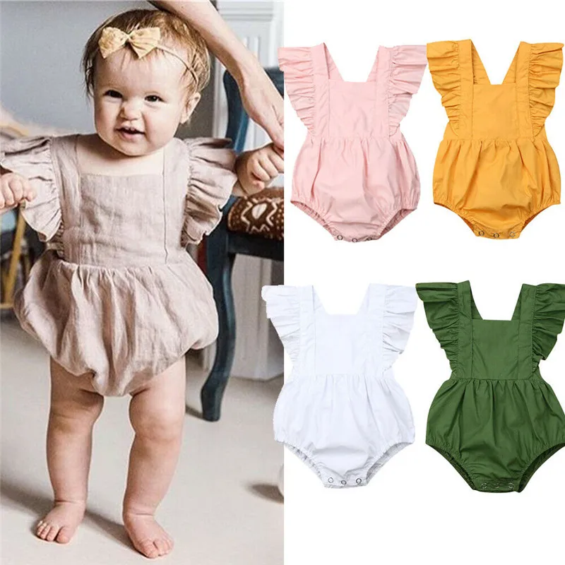 

Summer Newborn Baby Girl Solid Color Romper 2019 New Infant Baby Girl Sleeveless Ruffles Romper Jumpsuit Playsuit Outfits 0-24M