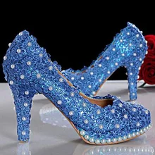 New Arrival Super-elevation princess pumps Beautiful blue lace Bridal wedding shoes party high heels Bridesmaid Shoes