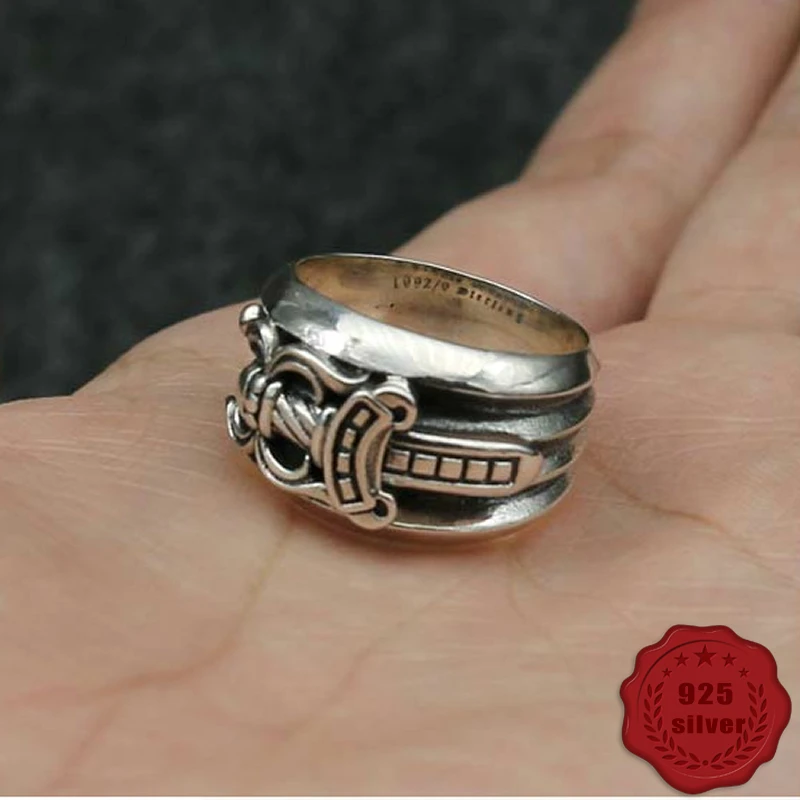 

925 sterling silver ring fashion personality retro street dance punk wind carving saint sword letter 2018 new hot sale rings