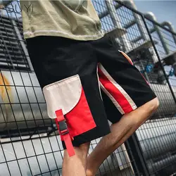 GUYI боковой полосой лоскутное отделанные шорты для мужчин's шнурок длиной до колена карман шорты для женщин модная уличная повседневное