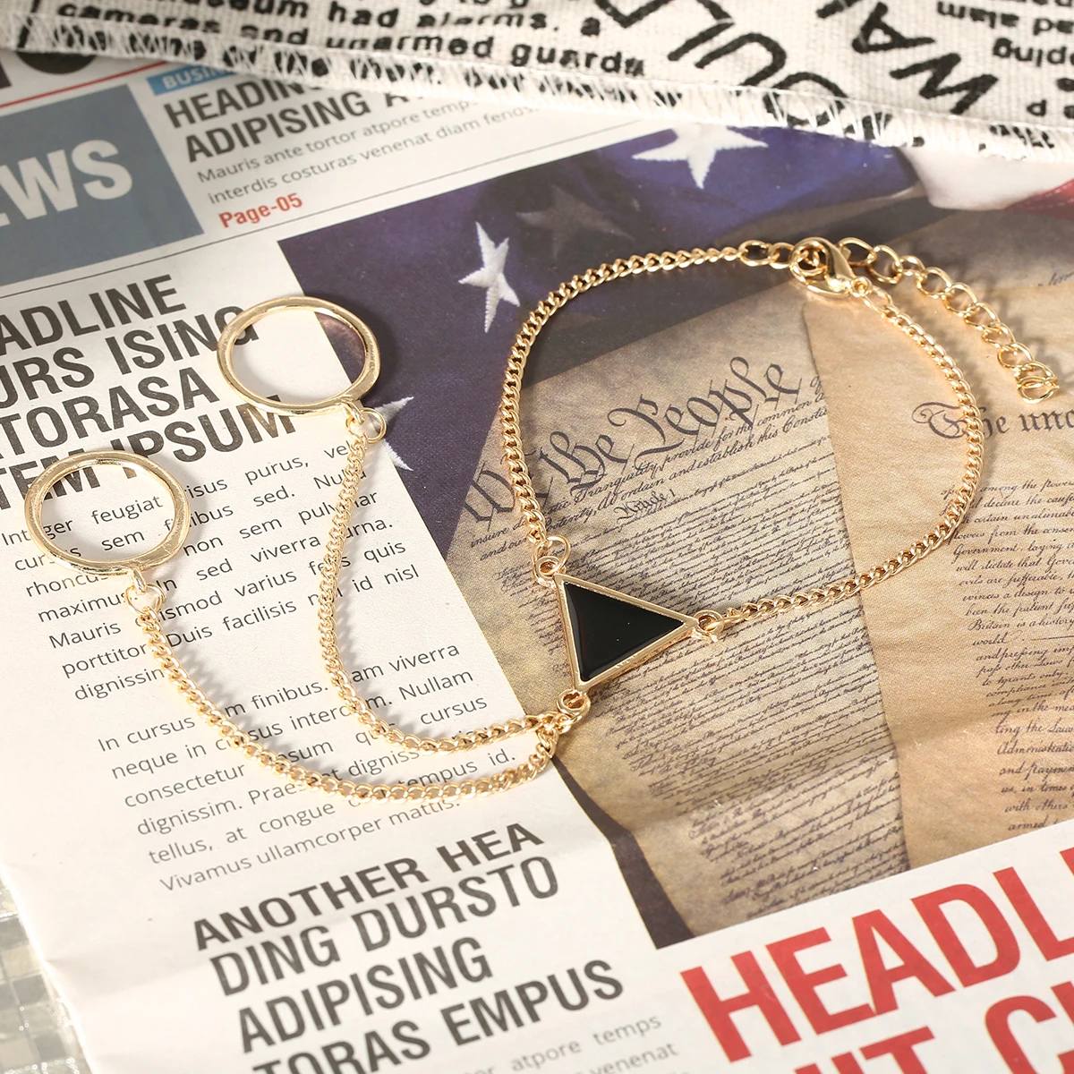 Punk Gold Triangle Chain Bracelet Bangle Jewelry For Women Girl Bohemian Beads Slave Finger Ring Bracelet Pulseiras Shellhard