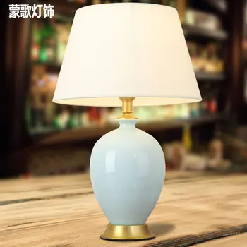 

TUDA 36X58cm Free Shipping Blue Vase Ceramic Table Lamp For Sitting Room Bedroom Study Table Lamp American Minimalist Lamp E27