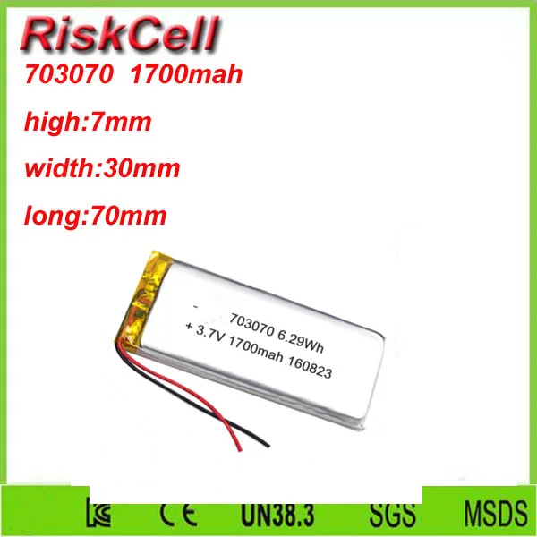 

Free shipping 3.7V 1700mah 703070 Lithium Polymer Li-Po Rechargeable Battery For Mp3 MP4 MP5 GPS PSP mobile Pocket PC e-books