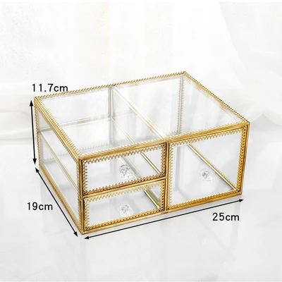 Европейский Золотой стеклянный ящик для хранения косметики/помады коробка для восстановления ювелирных изделий Коробка для хранения туалетной комнаты украшения 1 шт./лот - Цвет: Three Drawers