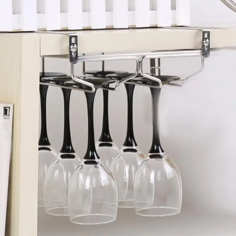 Hanging Upside Down Wine Goblets Rack Under Stainless Steel