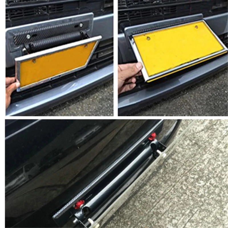 1x 320mm Universal Carbon Fiber Front Bumper License Plate Frame Holder Mount Bracket