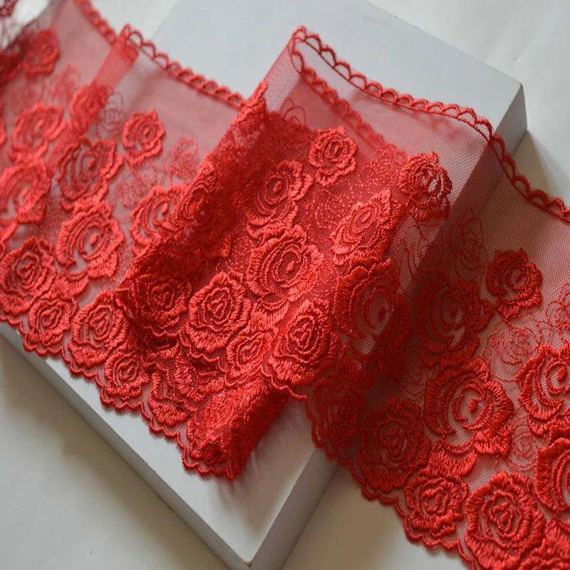2yds/Лот, красная серия, флуоресцентная Цветочная вышивка, отделка с дизайном для свадьбы, невесты и украшения одежды 18102003