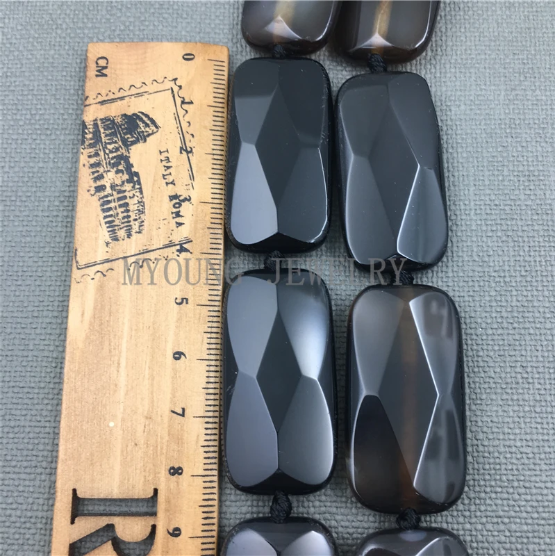 MY1180  Rectangle faceted Black brown agates slice pendant beads ,Onyx slab beads for jewelry (3)