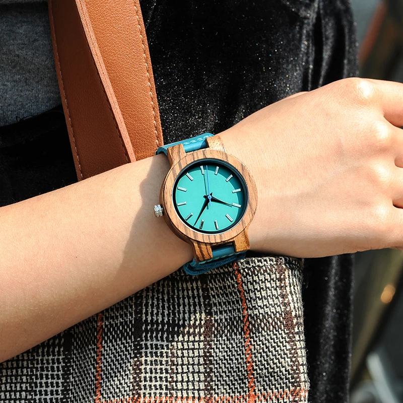 Zebrawood BOBO BIRD Couples Watch Blue Leather Belt Crafted Japan Movement Watches Men