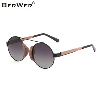 

BerWer 2020 New Design Wooden Round Sunglasses For Men and Women accept Dropshipping with cork sunglass case