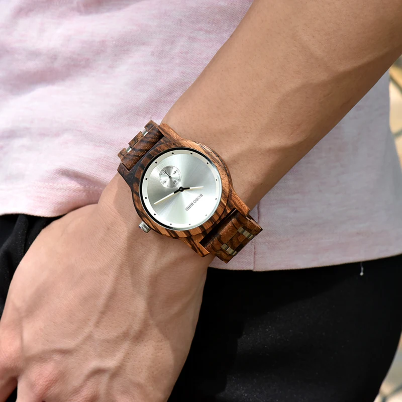 BOBO BIRD Men Watch Quartz Watches Male Wooden Wristwatch Small second disk Gift box masculinos relogios Customize logo