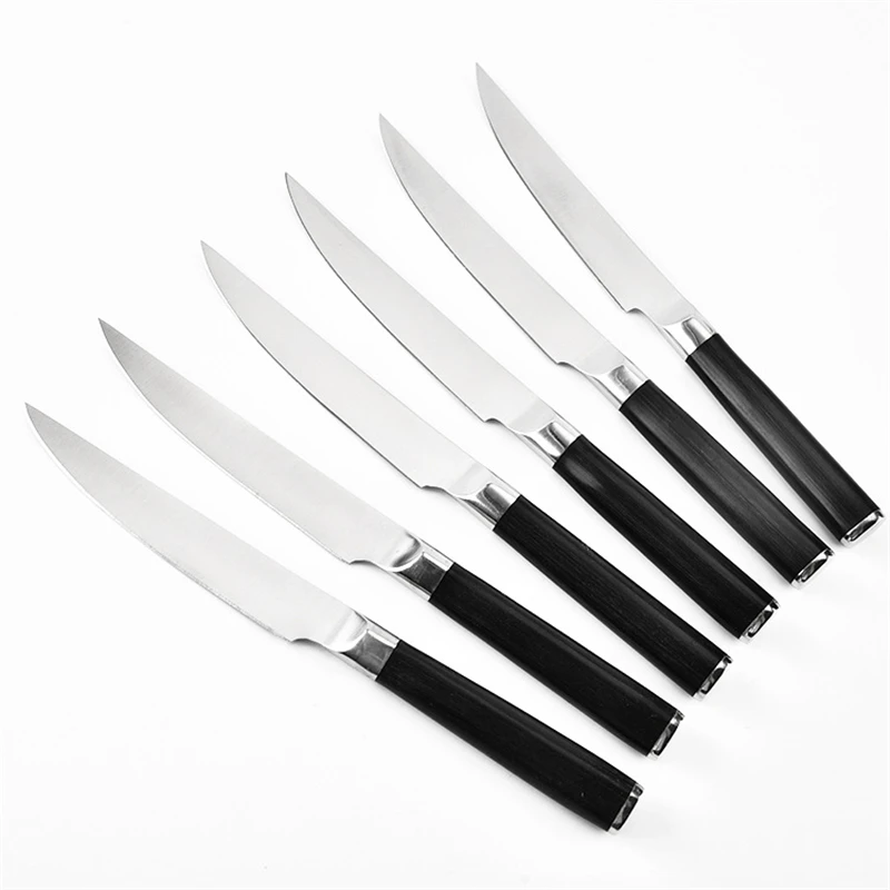 6 шт. набор столовых приборов из нержавеющей стали набор ножей для стейка столовые приборы для ресторана Черные ножи для стейка наборы столовых приборов