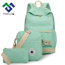 Mujeres de la Lona Mochila grande estudiante chica fresca libro bolso con el monedero laptop 3 unids conjunto bolsa de señoras de la alta calidad bolsa de la escuela para adolescentes