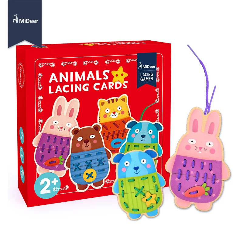 

MiDeer Button-Up Wooden Animals Lacing Cards Fine Motor Skill Educational Puzzle Toys for Preschool Children Kids Christmas Gift