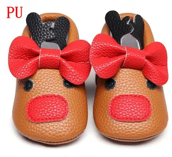 

HONGTEYA Christmas Hot sell Unique style PU leather newborn baby moccasins soft sole baby shoes cute red bow style