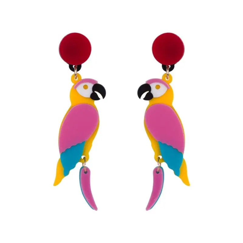 Acrylic Earrings Colorful Parrot Bird Drop Earrings Stand Out Summer Fashion Jewelry Punk Exaggerated Colorful - Окраска металла: 4