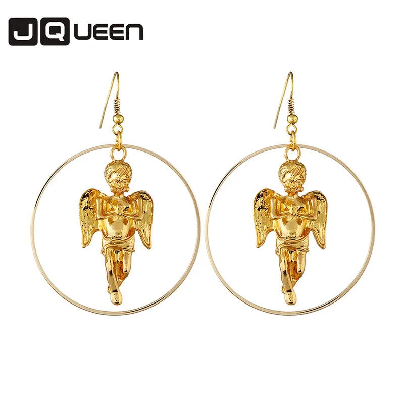 

New Pattern Concise Personality Aloy Gold Color Geometric Circle Cherub Earrings Woman Jewelry
