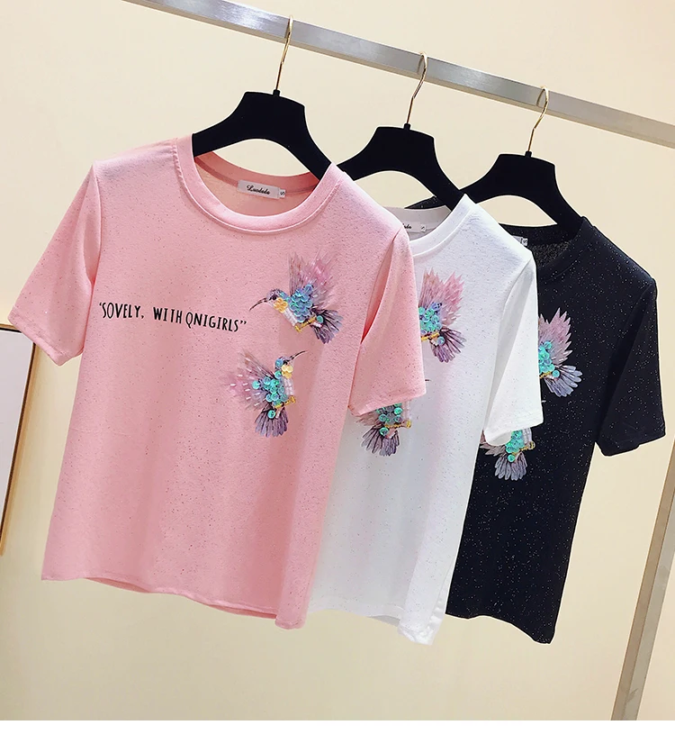 Летняя женская футболка розового цвета размера плюс, белая футболка, женские топы, женская футболка с коротким рукавом, модная с животным принтом 4911 50