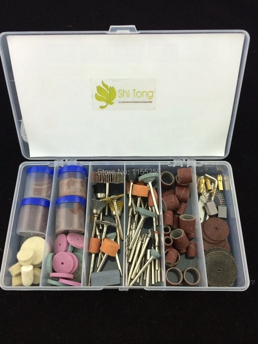 Free shipping New 174PCS Grinding Accessories Bit Set Drill RotaryTool Dremel Mill Cutter Sanderpaper Wire Brush with Box Pack
