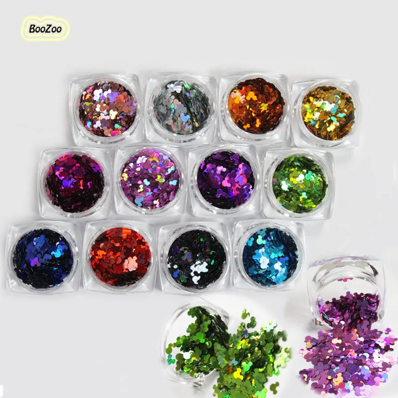 BlueZoo 12 box/set Cute Cartoon Nail Sticker Glitter Manicure Accesseries Studs Decoration Plastic Slices DIY Tips | Красота и