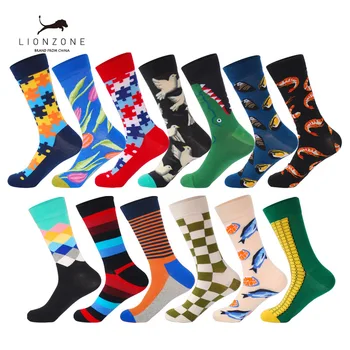 

Mens Happy Socks 13 Colors Striped Plaid Diamond Cherry Animal Funny US9-13 Casual Combed Cotton Socks Hot Selling 2018