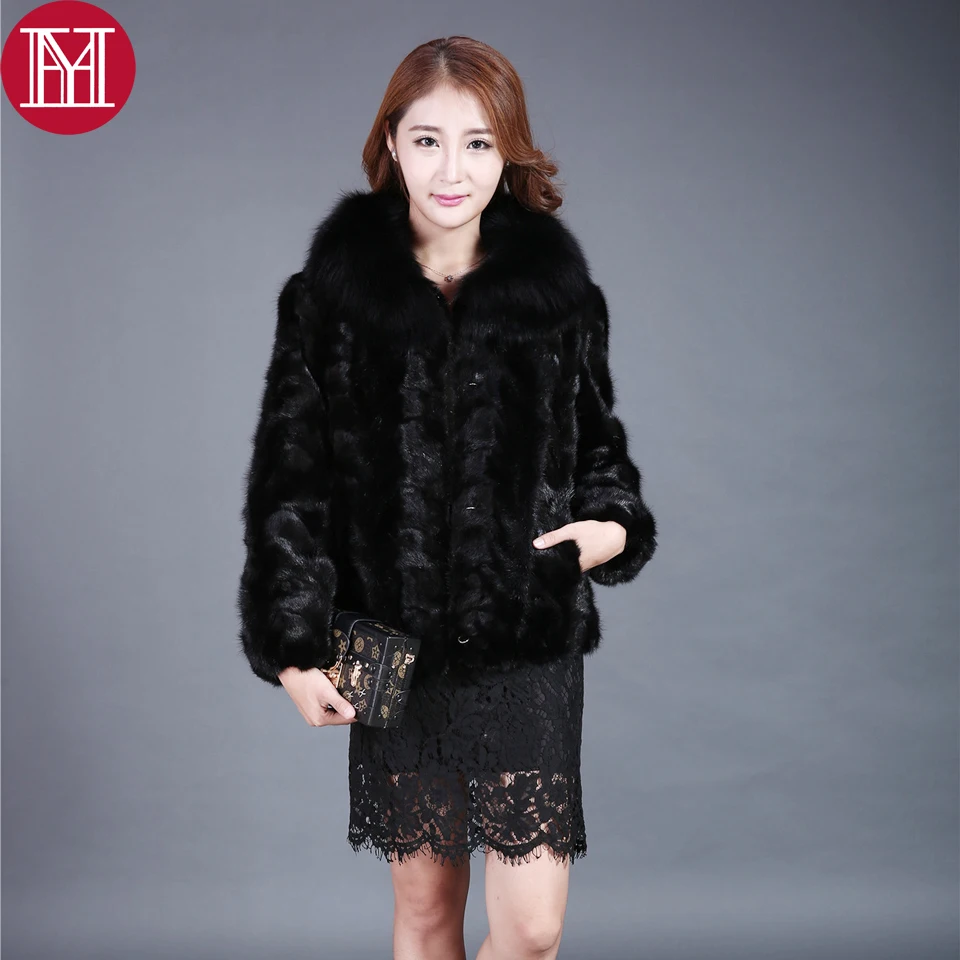 Veste Véritable D'hiver Réel Naturel Femmes 100 Survêtement Avec Vison Fourrure Manteaux De Collier Manteau 2017 Black Renard Lady Marque CB6CqA