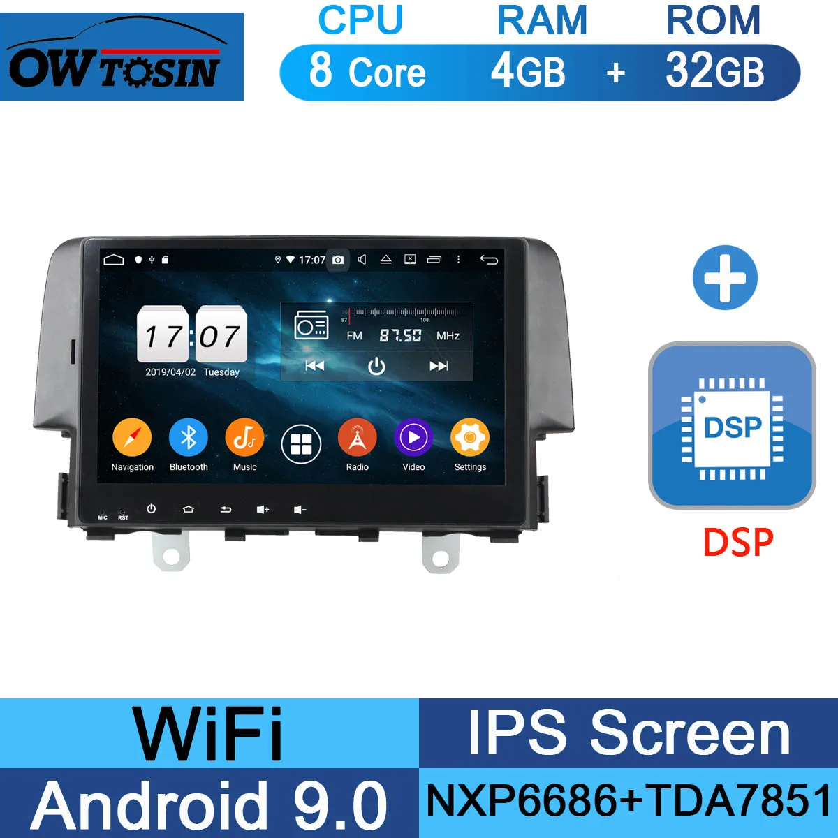 " ips 8 Core 4G+ 64G Android 9,0 автомобильный DVD мультимедийный плеер для Honda Civic GPS Радио Стерео CarPlay Parrot BT - Цвет: 32G DSP