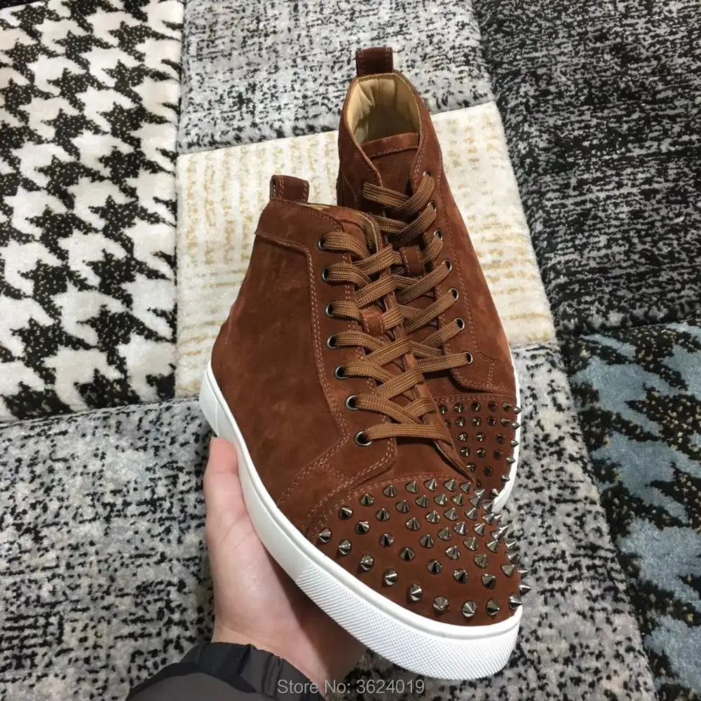 Andgz Hombres Marrón Alta Moda Zapatos Cl Fondo Remaches Casual Holgazán Deporte Frente Chocolate Corte Para Zapatillas Cuero Plano De Fiesta Encaje Rojo wqqFpEZxr
