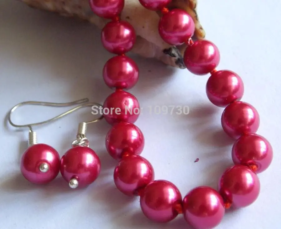 

Jewelry 00829 8mm Rose South Shell Sea Pearl Necklace Earring Jewelry Set AAA hot