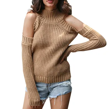 

JAYCOSIN Sweaters women 2019 fashion pullover Long Sleeve Cold Shoulder Turtleneck loose Knitted ladies tops Blouse jumper 9723