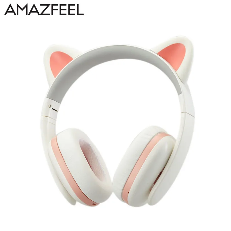 

Detachable Wireless Cat Ear Headphone bluetooth With LED Glowing for PC Computer Mobile Phone Best Headset For Kids Girls