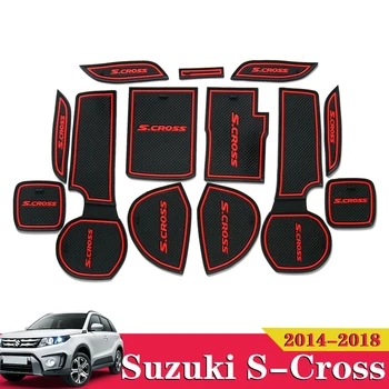 

13PCS Car Inner Gate Slot Pad Non-Slip Cup Mats Anti Slip Door Groove Mat Interior For Suzuki SX4 S-Cross S Cross 2014-2018